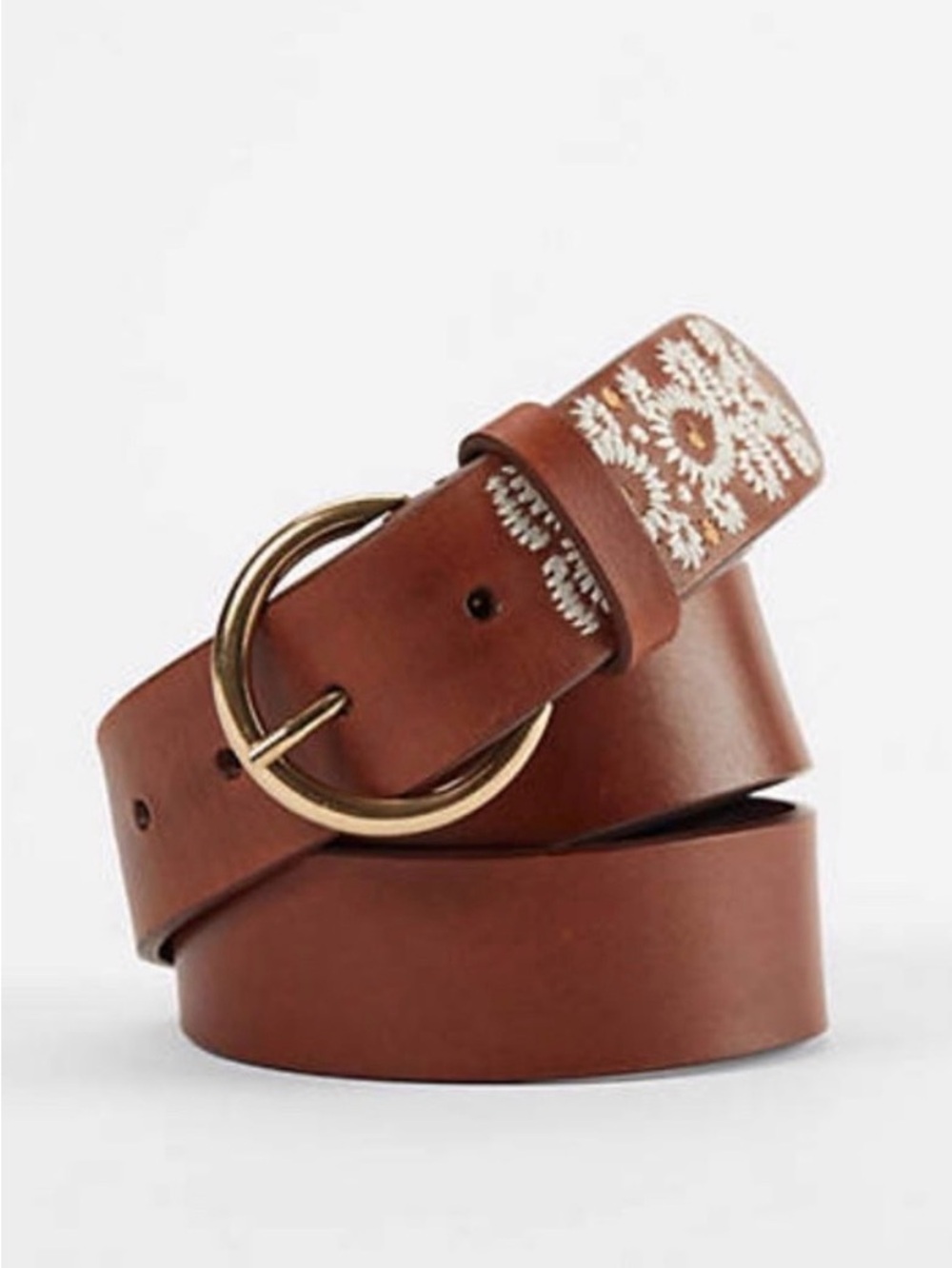 J.Jill Embroidered Italian Leather Belt Cognac Brown Size XL EUC